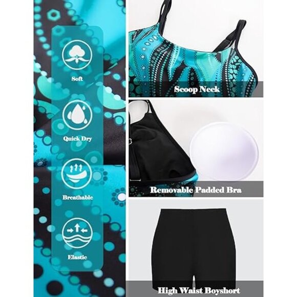 Hanna Nikole 12W Tankini Swimsuit 2-Piece Set Adjustable Straps Tummy Control - Picture 6 of 11